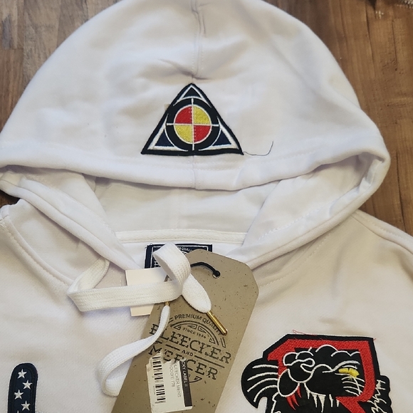 NWT. BLEECKER MERCER Men's White Graphic Hoodie with Patches - Picture 8 of 13